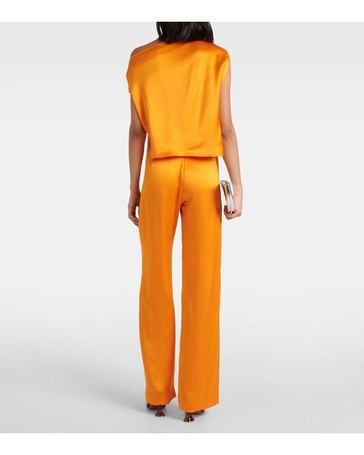 The Sei Orange Draped One-Shoulder Silk Top