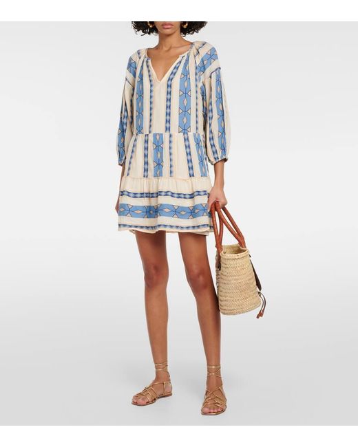 Vestido Corto Kally De Algodon Estampado Velvet de color Blue