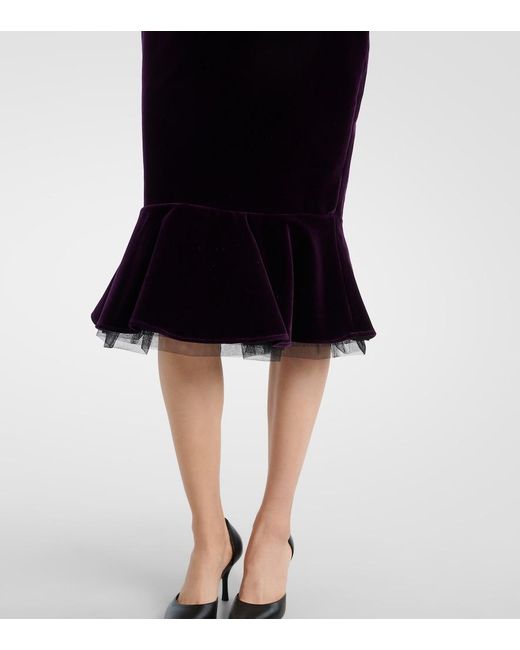 Nina Ricci Blue Peplum Cotton Velvet Midi Skirt