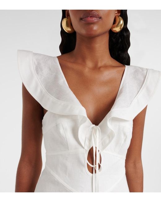 Zimmermann White Rhiannon Ruffled Linen Midi Dress