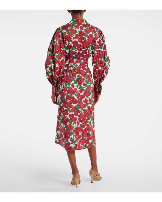 Carolina Herrera Red Floral Cotton-Blend Shirt Dress