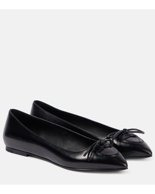 Alaïa Black Pointed Lace-Up Leather Ballerina Flats