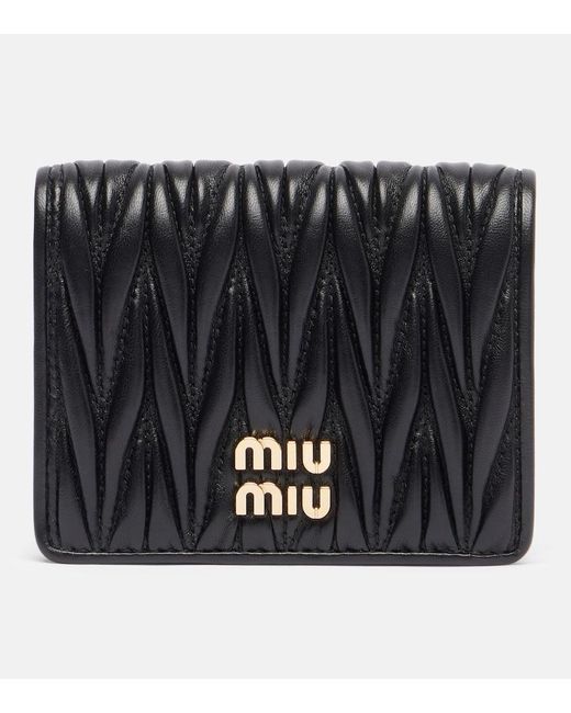 Miu Miu Black Logo Matelasse Leather Wallet