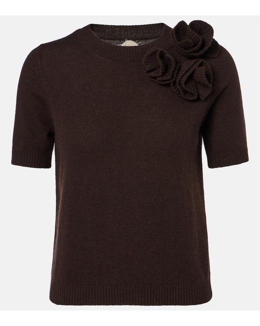 Jardin Des Orangers Black Floral-Applique Wool And Cashmere Sweater