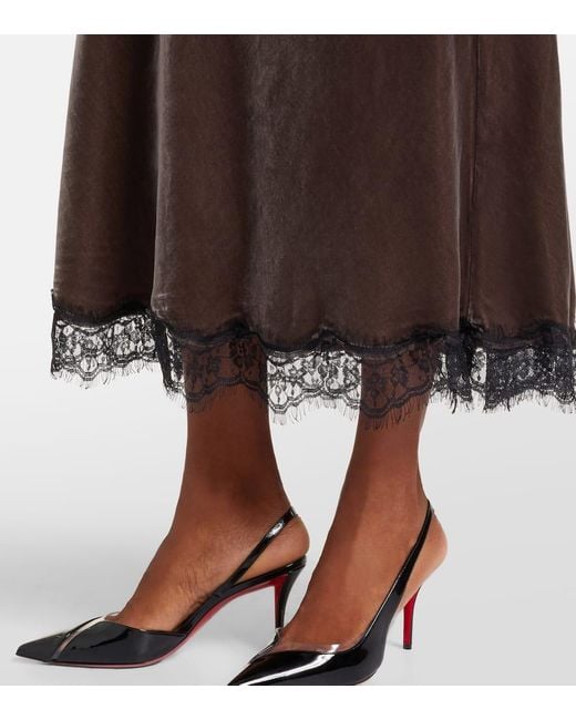 Rixo Brown Alesha Lace-Trimmed Velvet Midi Dress