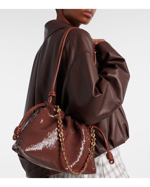 Loewe Brown Clutch Flamenco Medium Mit Pailletten