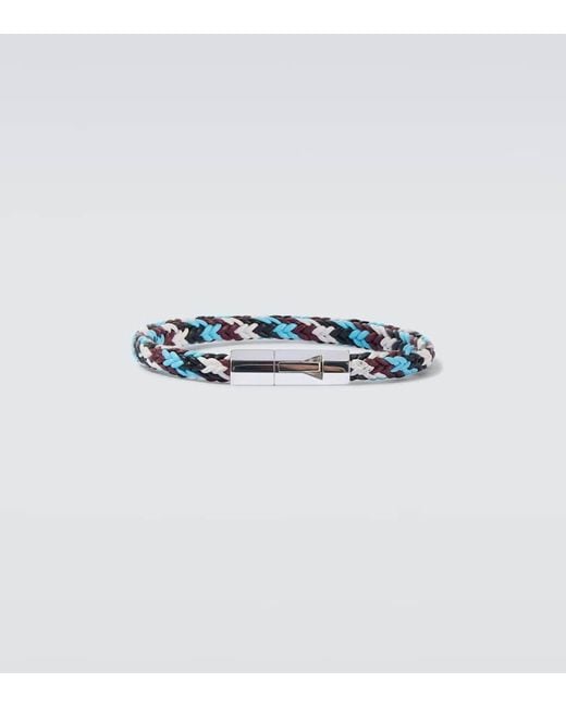 Bottega Veneta Blue Sterling And Leather Bracelet for men