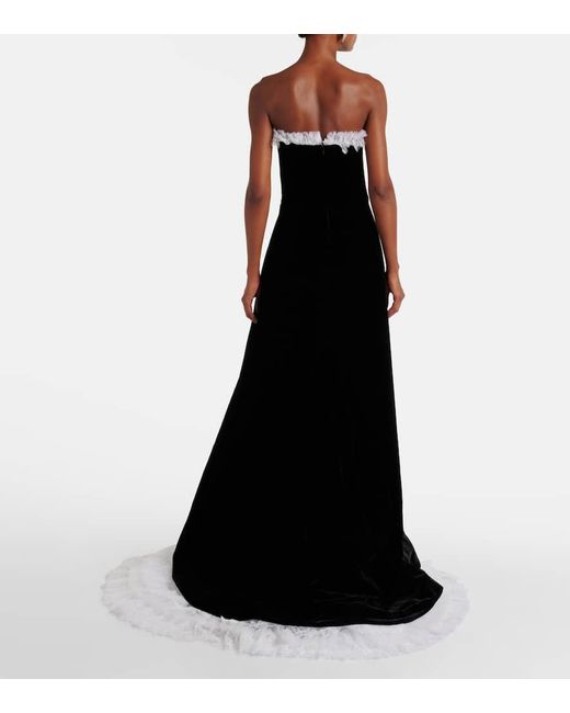 Costarellos Black Laurette Lace-Trimmed Velvet Bustier Gown