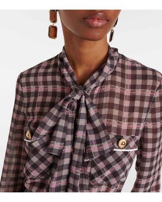 Self-Portrait Multicolor Checked Chiffon Midi Dress