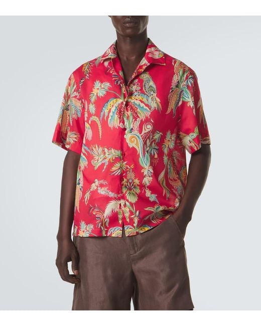 Etro Red Paisley Cotton Bowling Shirt for men