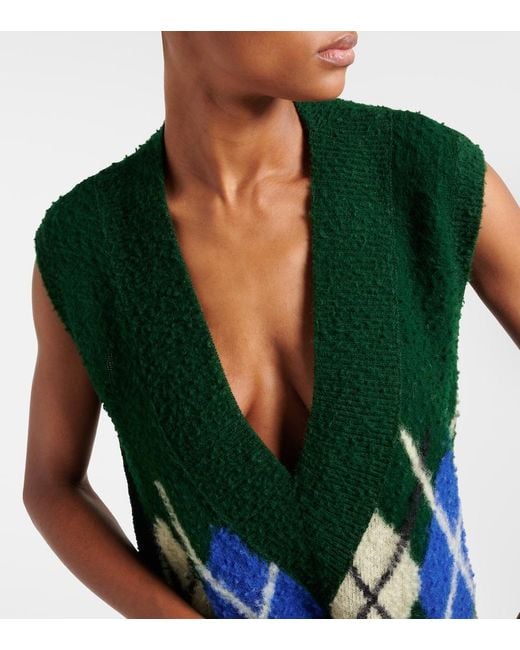 Burberry Green Argyle Wool Maxi Dress