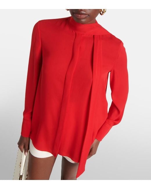 Valentino Red Bow-Detail Silk Blouse