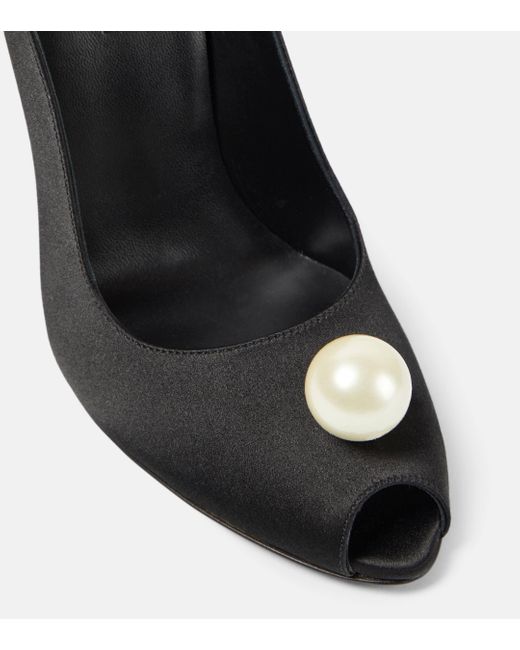 Magda Butrym Black Embellished Satin Peep-toe Pumps