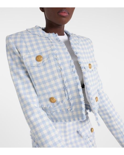 Balmain Blue Gingham Tweed Jacket