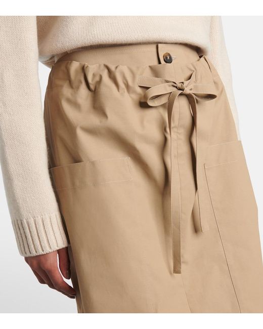 Tod's Natural Tie-Detail Coated Cotton Midi Skirt