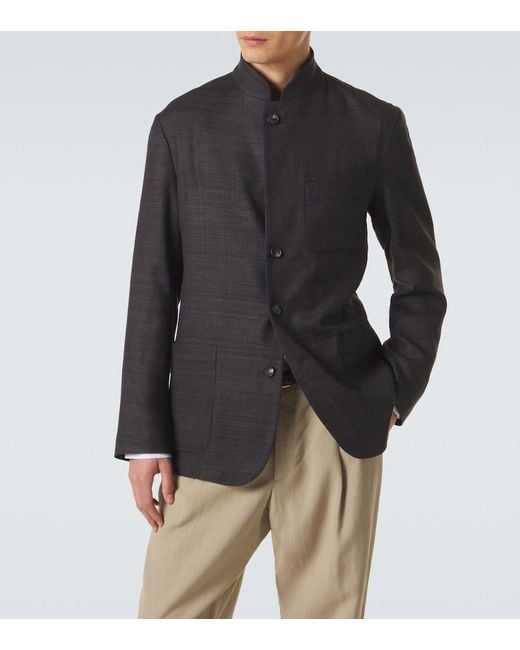 Saman Amel Black Nehru Silk Jacket for men