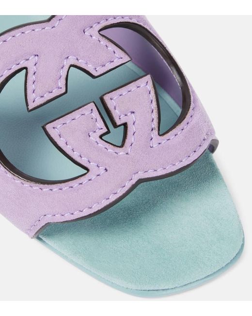 Gucci Purple Pantoletten Interlocking G aus Veloursleder