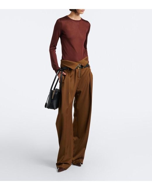Ferragamo Brown Wool And Cashmere Barrel-Leg Pants