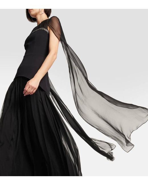 Safiyaa Black Gloria Silk And Crepe Gown