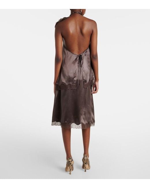 Magda Butrym Brown Lace-Trimmed Silk Satin Slip Skirt