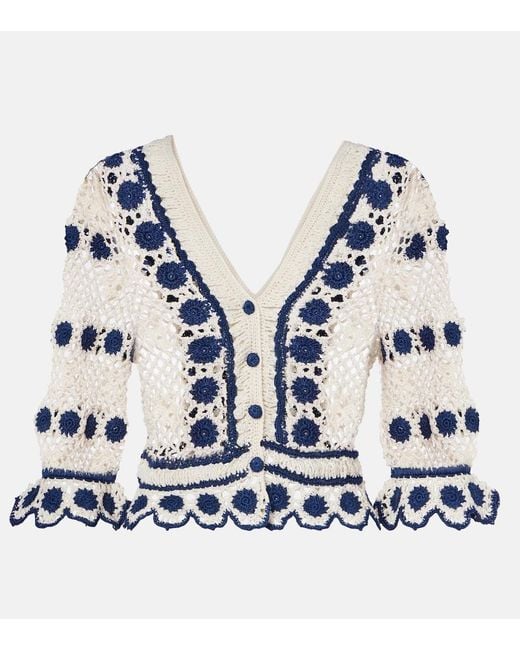 Anna Kosturova Blue Bouquette Crochet Cotton Cardigan