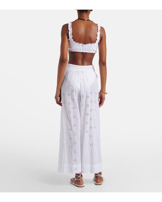 Polo Ralph Lauren White Broderie Anglaise Cotton Poplin Wide-Leg Pants