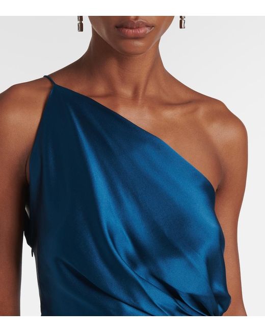 The Sei Blue Gathered Silk Satin Top