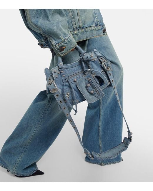 Balenciaga Blue Neo Cagole Xs Denim Shoulder Bag