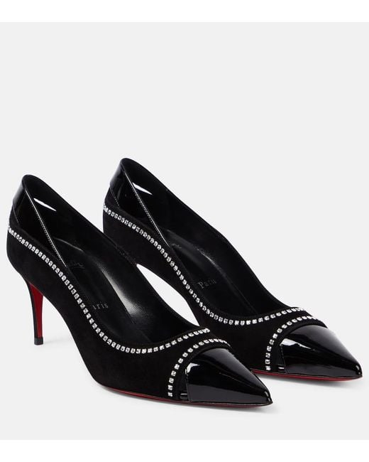 Christian Louboutin Black Duvette Strass 70 Patent Leather Pumps