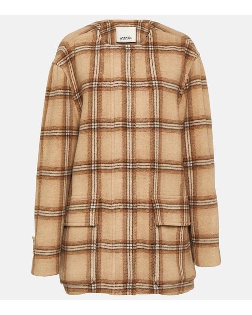Isabel Marant Brown Checked Wool Blend Coat