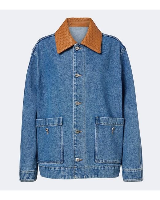 Bottega Veneta Blue Intrecciato Oversized Denim Jacket