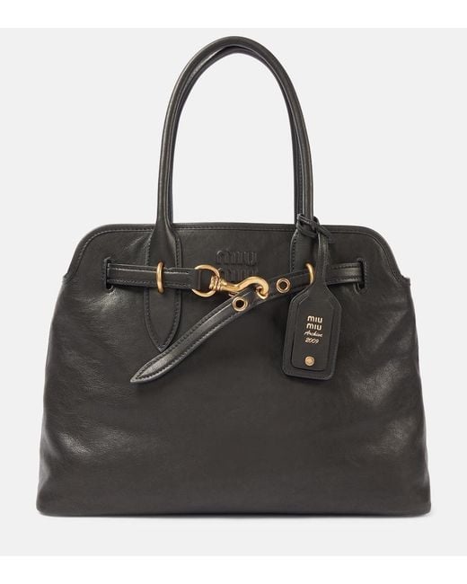 Miu Miu Black Aventure Medium Leather Tote Bag