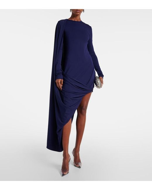 Sportmax Blue Ariete 1234 Draped Jersey Maxi Dress