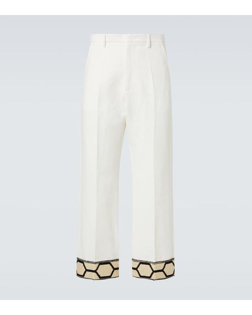 Valentino White Jacquard Cotton And Linen Wide-Leg Pants for men
