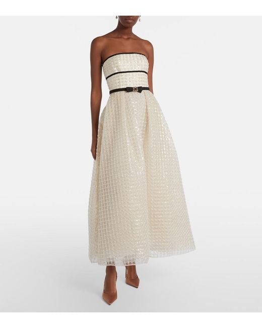 Elie Saab Natural Embellished Belted Gown