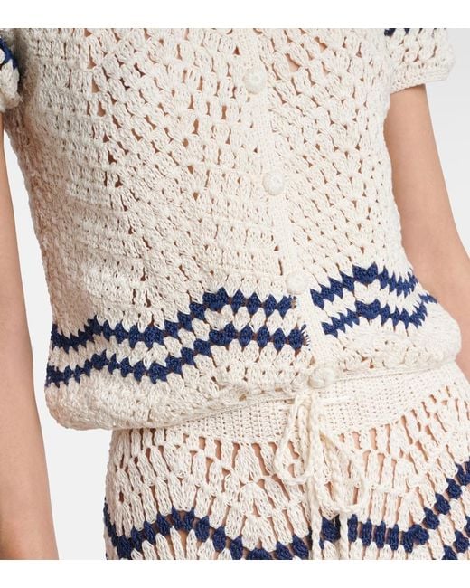 Anna Kosturova Metallic Nautical Chevron Crochet Cotton Shirt