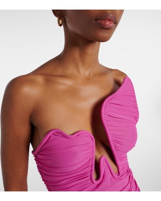 Christopher Esber Pink Salacia Strapless Ruched Top