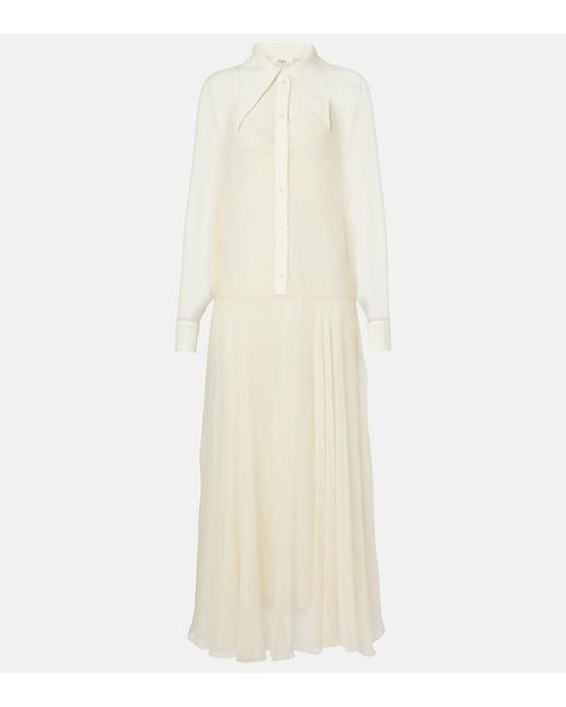 Chloé White Silk Chiffon Shirt Dress