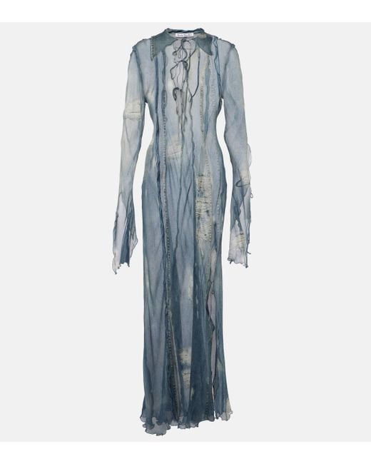 Acne Blue Printed Sheer Midi Dress