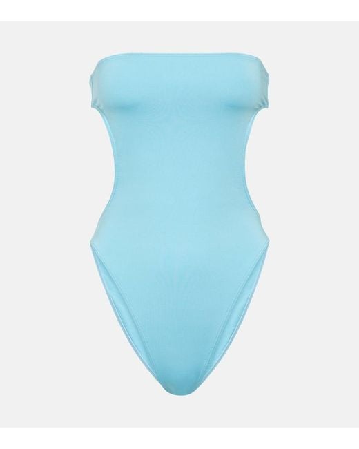 Saint Laurent Blue Cutout Strapless Swimsuit