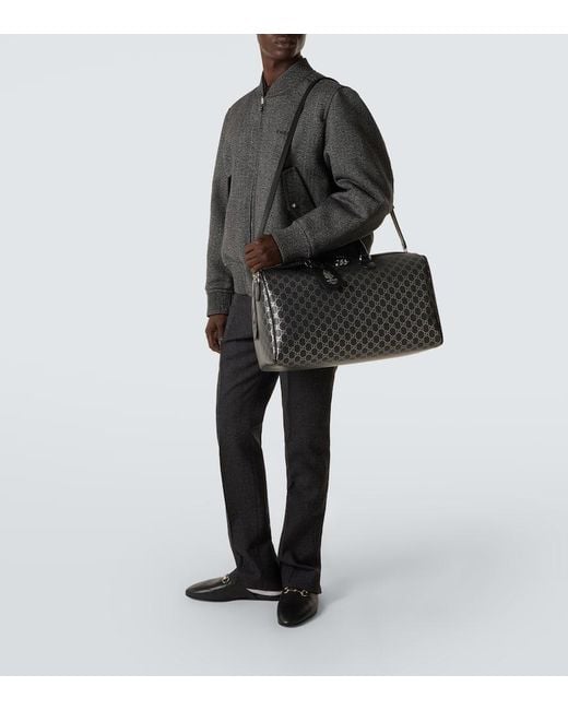 Bolso De Viaje Con Piel Y Gg Gucci de hombre de color Black