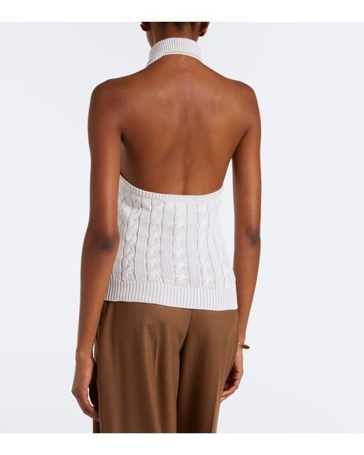 Ralph Lauren White Cable-Knit Silk Top