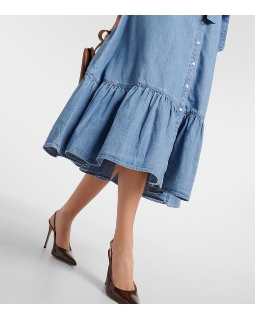 Veronica Beard Blue Edwina Belted Denim Midi Dress