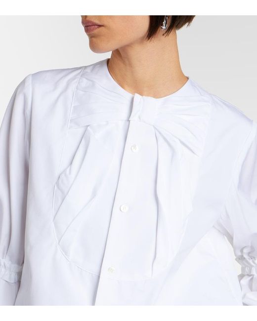Noir Kei Ninomiya White Bow-Detail Ruffled Cotton Poplin Shirt