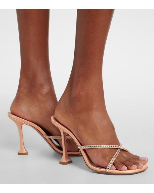 AMINA MUADDI Pink Sally Crystal-Embellished Satin Mules