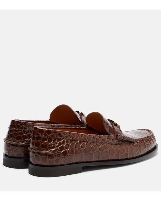 Tod's Brown T Timeless Croc-Effect Leather Loafers