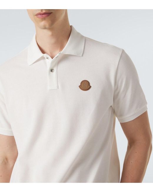 Moncler White Leather-Trimmed Cotton Pique Polo Shirt for men