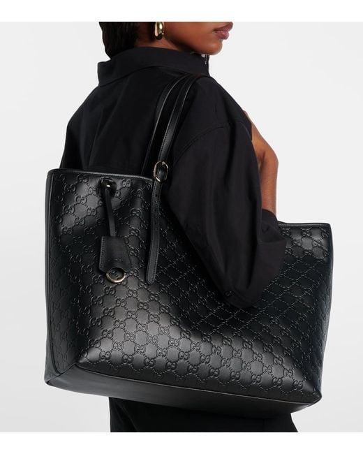Gucci Black Tote Bag Gg Emblem Large Aus Leder