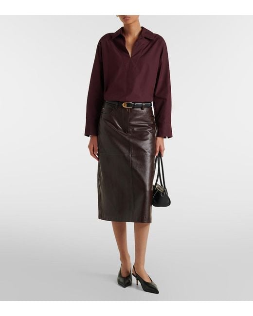 Max Mara Brown Leather Midi Skirt