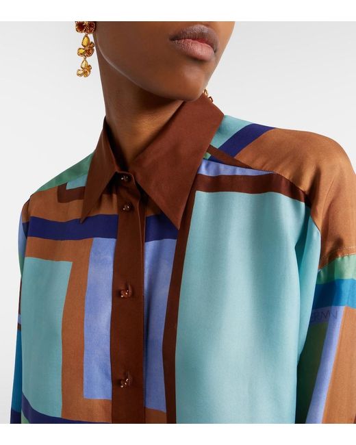 Zimmermann Blue Como Printed Silk Satin Shirt
